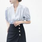 Puff-sleeve Blouse / Button-up Pencil Skirt