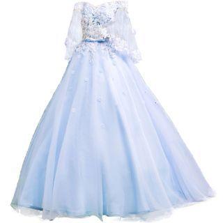 Off Shoulder Sheer Evening Ball Gown