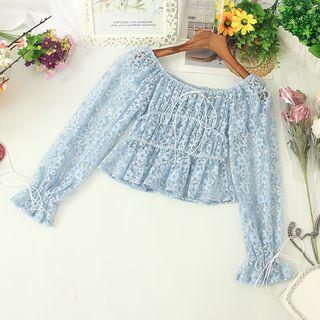 Off-shoulder Long-sleeve Cropped Lace Top
