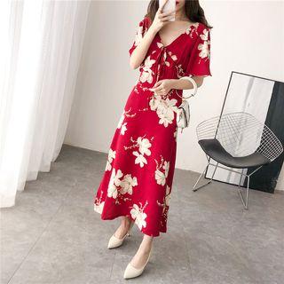 Tie-front Flower-print Midi Dress