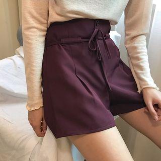 Bow-accent High-waist Plain Shorts
