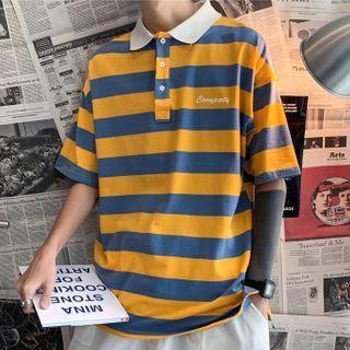 Lettering Striped Polo Top