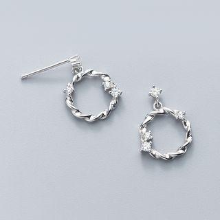 925 Sterling Silver Rhinestone Bow Dangle Earring 1 Pair - Silver - One Size