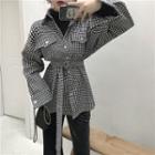 Houndstooth Tie-waist Jacket As Shown In Figure - One Size