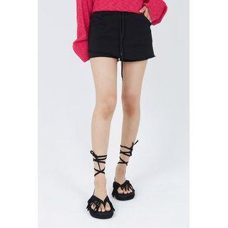 Drawstring Fray-hem Skort