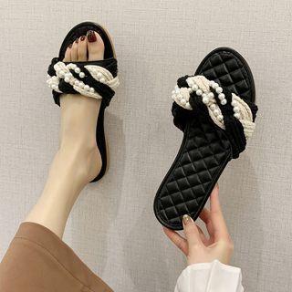Quilted Faux Pearl Slide Sandals