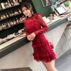 Long-sleeve Lace A-line Layer Dress