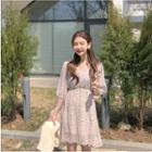 V-neck Floral Print Short-sleeve Chiffon Mini Dress