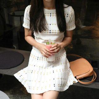 Set: Open-knit Top + A-line Skirt