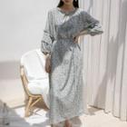 Tie-neck Frilled Maxi Foliage Dress Green - One Size