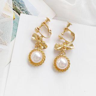 Faux Pearl Alloy Bow Dangle Earring