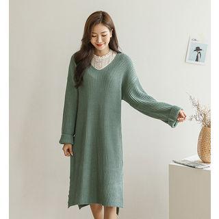 V-neck H-line Rib Knit Dress