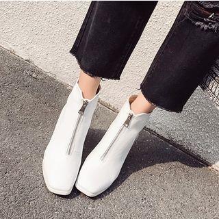 Front-zip Square Toe Short Boots