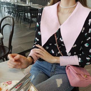 Collar-detail Pattern Cardigan Black - One Size