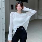 Zipped Pointelle Knit Sweater White - One Size