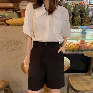 Plain Elbow-sleeve Shirt / High-waist Plain Shorts