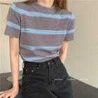 Short-sleeve Striped T-shirt Gray & Blue - One Size