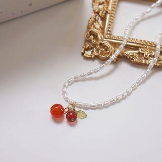 Cherry Faux Pearl Necklace Necklace - Bead - Orange & Red - One Size