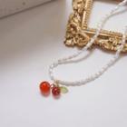 Cherry Faux Pearl Necklace Necklace - Bead - Orange & Red - One Size