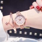 Set: Bracelet Watch + Rhinestone Drop Bangle