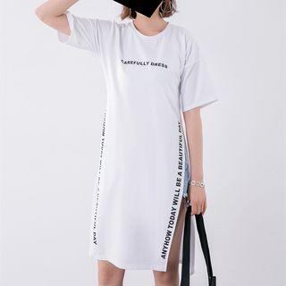 Lettering Elbow Sleeve Long T-shirt