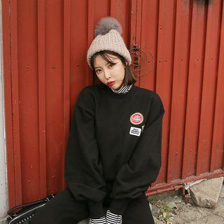 Shirred-sleeve Lettering-patch Sweatshirt