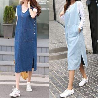 H-line Long Denim Overall Dress