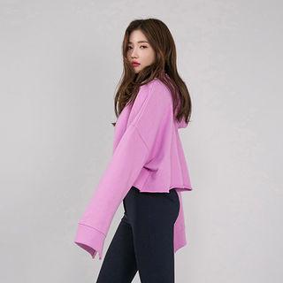 Wide-sleeve Lettering Crop Hoodie