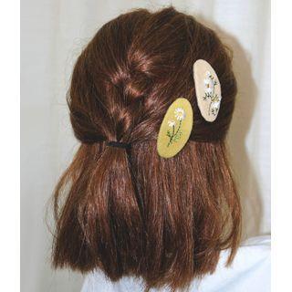 Flower Embroidered Fabric Hair Clip