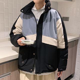 Couple Matching Color Block Padded Zip-up Jacket
