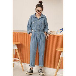 Denim Straight-cut Cargo Jumpsuit