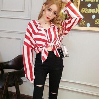 Striped Blouse / Distressed Skinny Pants