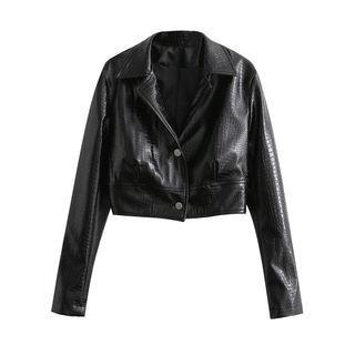 Croc Grain Faux Leather Cropped Jacket