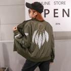 Embroidery Feather Zip Jacket