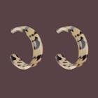 Leopard Print Resin Open Hoop Earring 1 Pair - Threader Earrings - S925 Silver - Khaki & Black - One Size