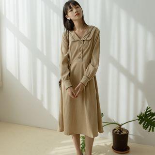 V Neck Color-block Long-sleeve Dress