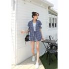 Set: Double-breasted Checked Jacket + Flat-front Shorts