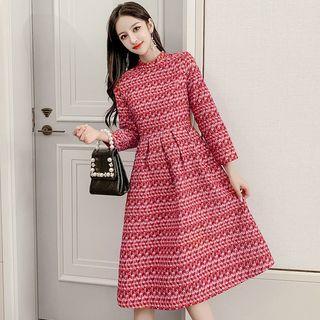 Long-sleeve Tweed Midi A-line Dress