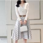 Set: Long-sleeve Placket Top + A-line Skirt
