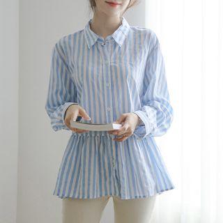 Frill-hem Stripe Blouse