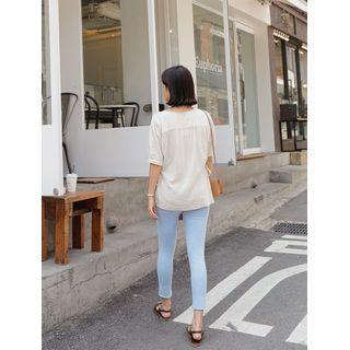 Tie-waist Linen Blend Blouse