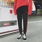 Gather-cuff Contrast-strap Fleece-lining Pants
