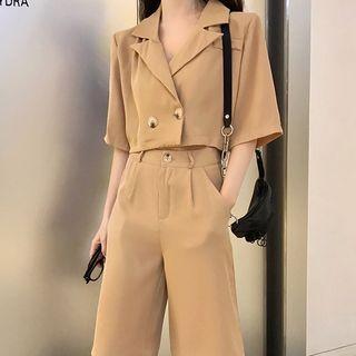 Elbow-sleeve Cropped Shirt / High Waist Shorts