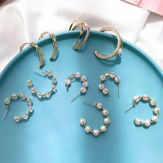 Alloy / Faux Pearl Open Hoop Earring (various Design)