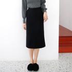 Drawstring Straight-fit Knit Skirt Black - One Size