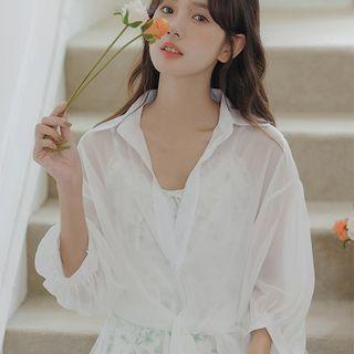 Strappy Floral Print Dress + Plain Shirt