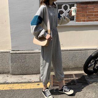 Color-block Long-sleeve Jumpsuit