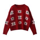 Snowflake Print Bobble Cropped Sweater