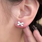 Bow Faux Pearl Earring Stud Earring - 1 Pair - Silver Stud - White - One Size
