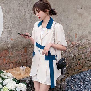 Set: Short-sleeve Two-tone Blazer + Dress Shorts
